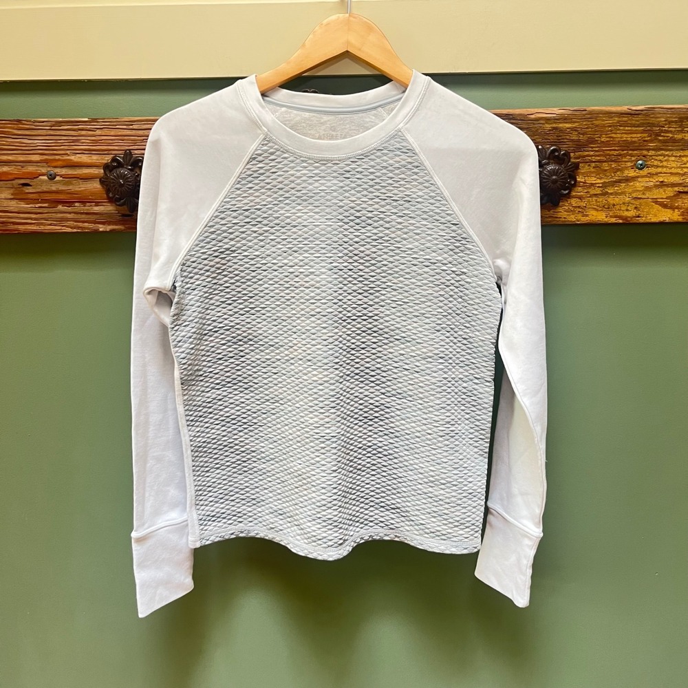 Athleta Womens White Grey Quilted Diamond Front Thumbhole Sweatshirt 243264 S